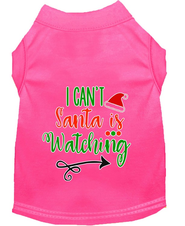 I Can't, Santa is Watching Screen Print Dog Shirt Bright Pink Sm